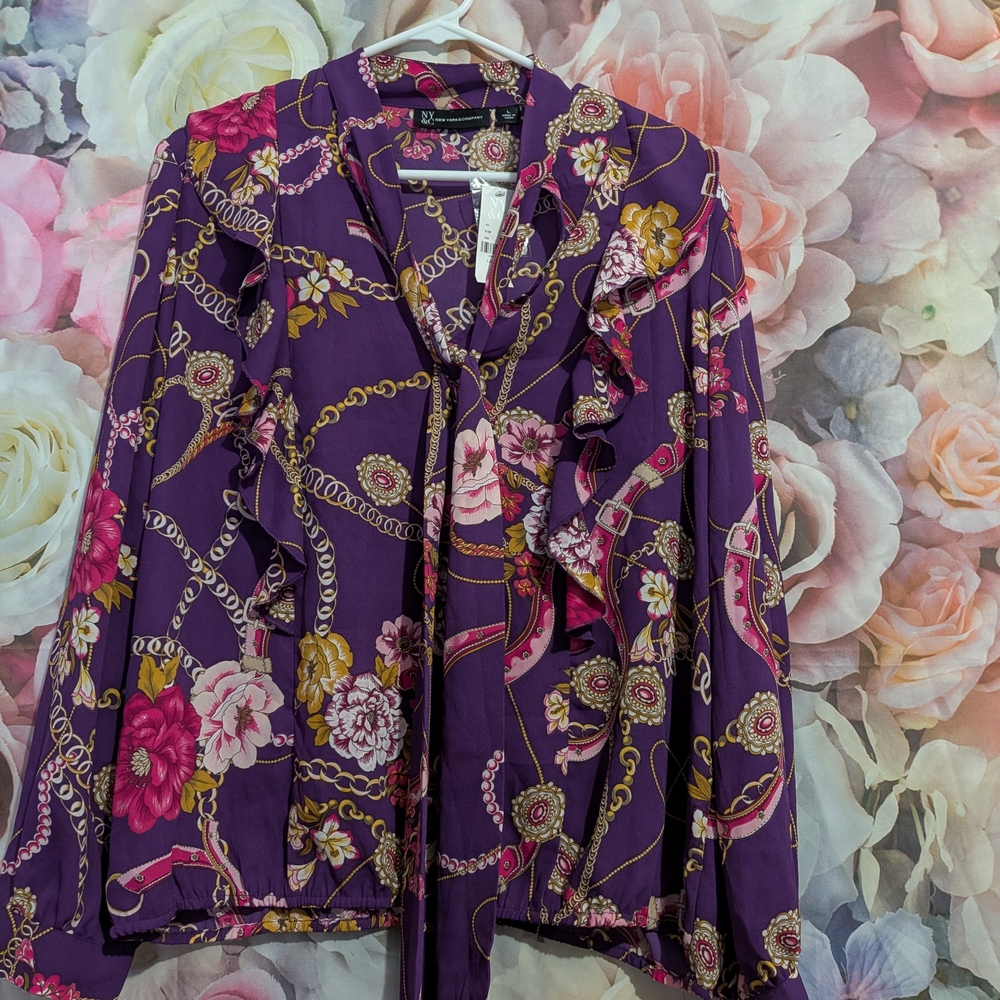 New York & Company Purple Floral Blazer